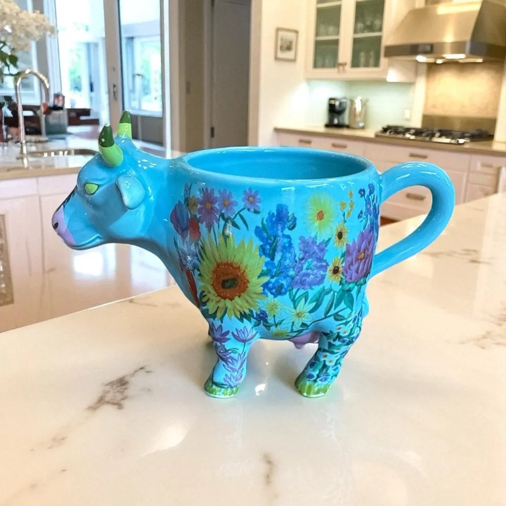 Floral Ceramic Cow Mug / Planter 2001 Cow Parade - Picture 5 of 8